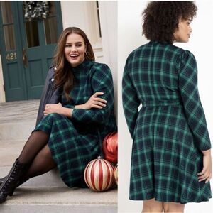 NEW Eloquii Green Plaid Mock Neck‎ Midi Dress, size 16